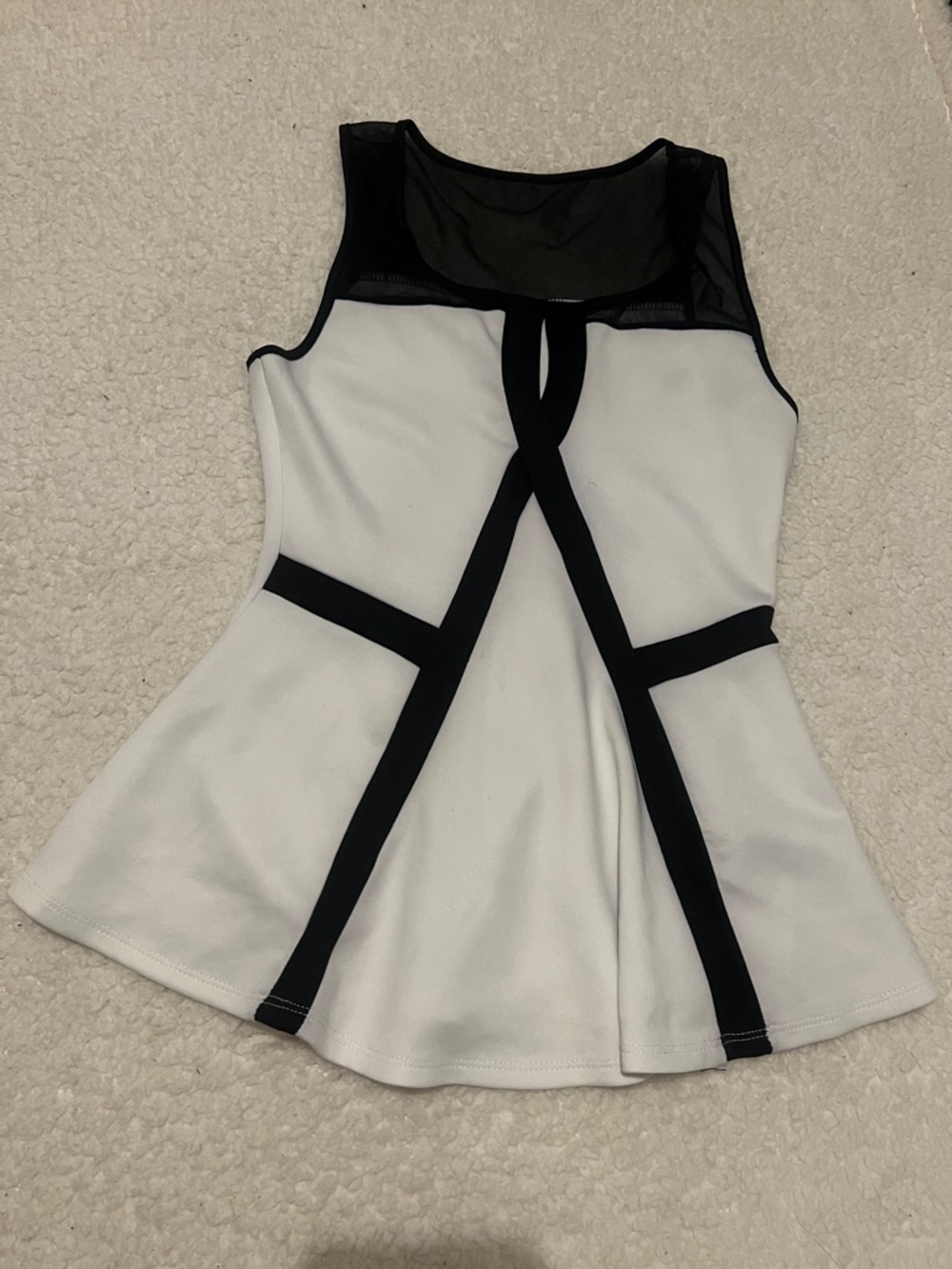 2B Bebe White and Black Sleeveless Peplum Top